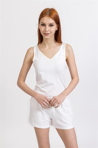 Ja Bayan Askılı Şortlu Pijama Takımı Beyaz