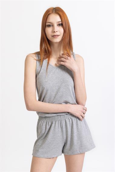 Ja Bayan Askılı Şortlu Pijama Takımı GRİ
