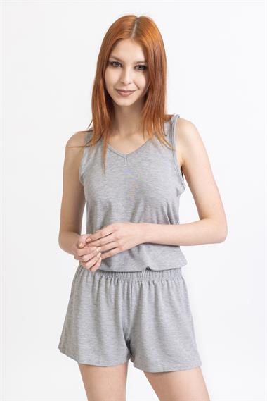 Ja Bayan Askılı Şortlu Pijama Takımı GRİ