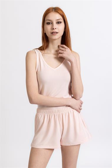 Ja Bayan Askılı Şortlu Pijama Takımı PUDRA