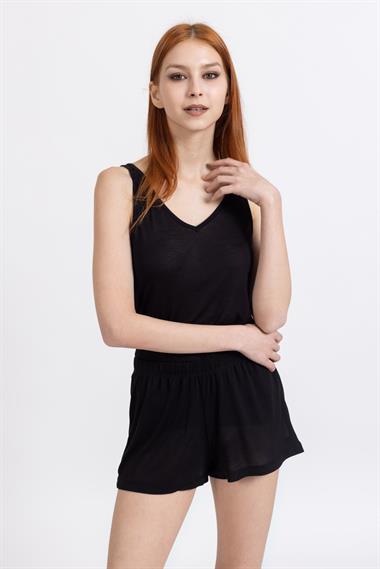 Ja Bayan Askılı Şortlu Pijama Takımı SİYAH