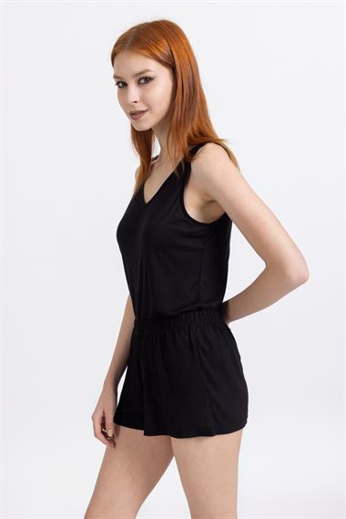 Ja Bayan Askılı Şortlu Pijama Takımı SİYAH