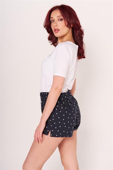 Ja Bayan Dokuma Şort Lacivert Kalp Desenli