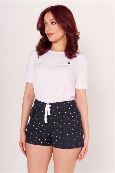 Ja Bayan Dokuma Şort Lacivert Kalp Desenli