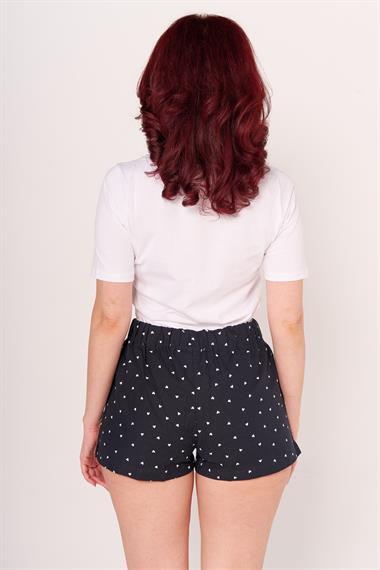 Ja Bayan Dokuma Şort Lacivert Kalp Desenli