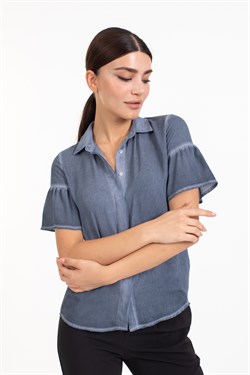 Ktn Bayan Şifon K.Kol Gömlek MAVİ