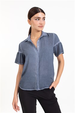 Ktn Bayan Şifon K.Kol Gömlek MAVİ