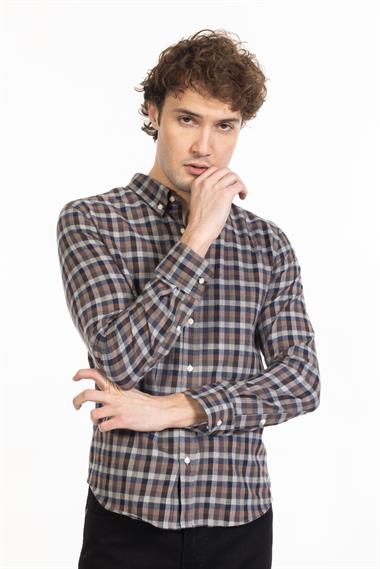 L.e Erkek U.Kol Gömlek KAHVE EKOSE