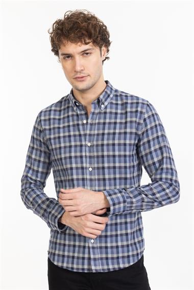L.e Erkek U.Kol Gömlek MAVİ/EKOSELİ