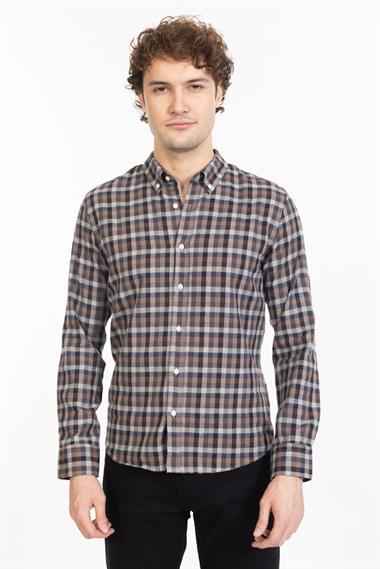 L.e Erkek U.Kol Gömlek KAHVE EKOSE