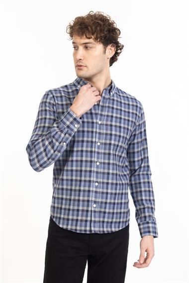 L.e Erkek U.Kol Gömlek MAVİ/EKOSELİ