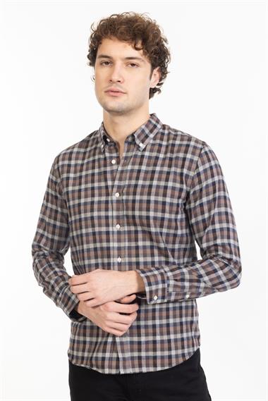 L.e Erkek U.Kol Gömlek KAHVE EKOSE