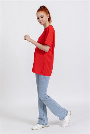 La Bayan O yaka Düz Basıc K.Kol Tshırt KIRMIZI
