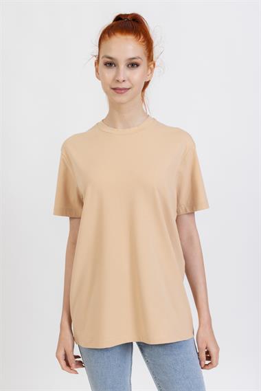 La Bayan O yaka Düz Basıc K.Kol Tshırt BEJ