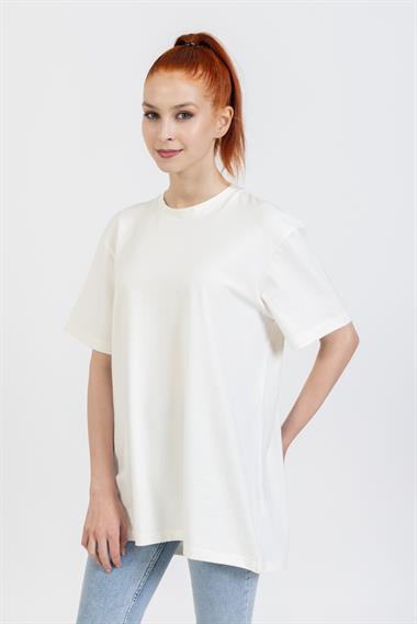 La Bayan O yaka Düz Basıc K.Kol Tshırt KREM