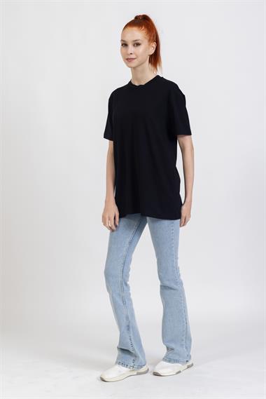 La Bayan O yaka Düz Basıc K.Kol Tshırt SİYAH