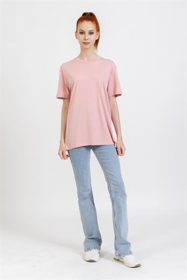 La Bayan O yaka Düz Basıc K.Kol Tshırt Pudra 3