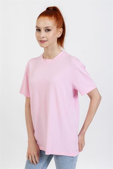 La Bayan O yaka Düz Basıc K.Kol Tshırt A.PEMBE