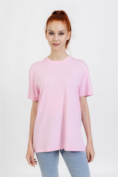 La Bayan O yaka Düz Basıc K.Kol Tshırt A.PEMBE