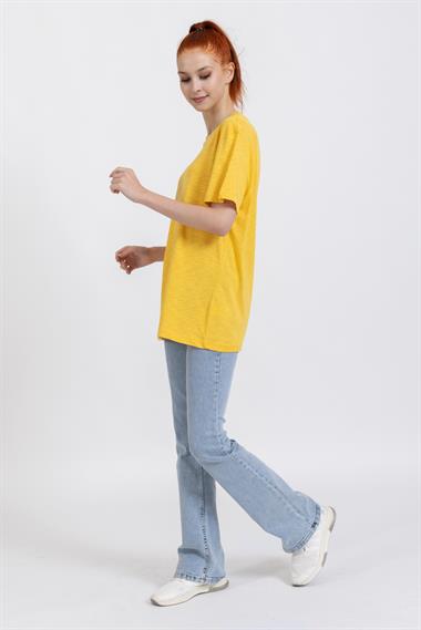 La Bayan O yaka Düz Basıc K.Kol Tshırt HARDAL