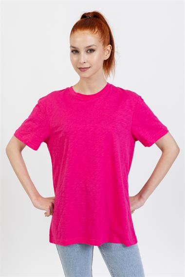 La Bayan O yaka Düz Basıc K.Kol Tshırt FUŞYA