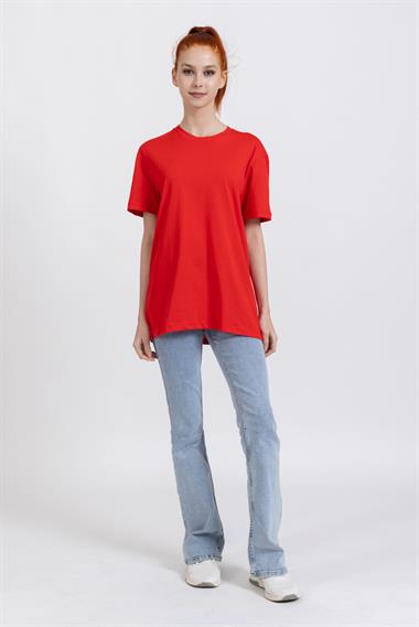 La Bayan O yaka Düz Basıc K.Kol Tshırt KIRMIZI