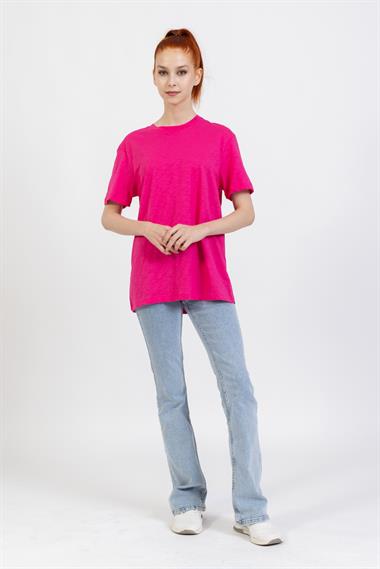 La Bayan O yaka Düz Basıc K.Kol Tshırt FUŞYA