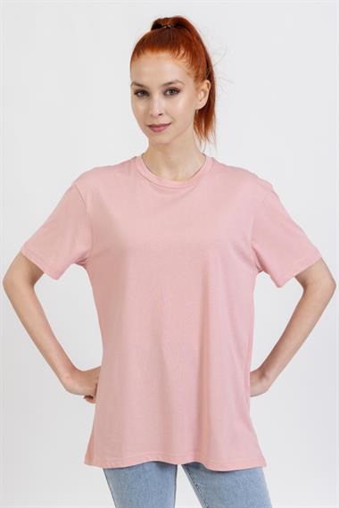 La Bayan O yaka Düz Basıc K.Kol Tshırt Pudra 3