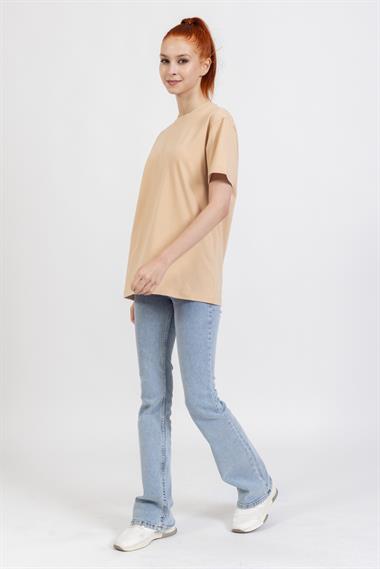 La Bayan O yaka Düz Basıc K.Kol Tshırt BEJ