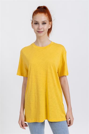 La Bayan O yaka Düz Basıc K.Kol Tshırt HARDAL