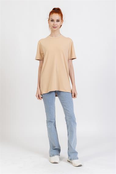 La Bayan O yaka Düz Basıc K.Kol Tshırt BEJ