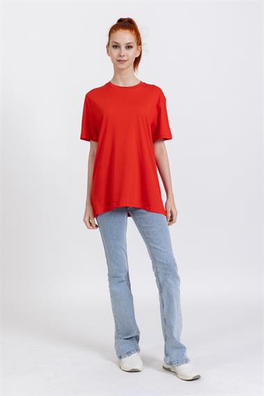 La Bayan O yaka Düz Basıc K.Kol Tshırt Kırmızı 2