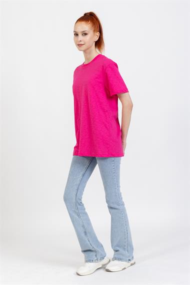 La Bayan O yaka Düz Basıc K.Kol Tshırt FUŞYA