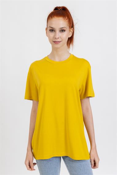 La Bayan O yaka Düz Basıc K.Kol Tshırt Sarı 1