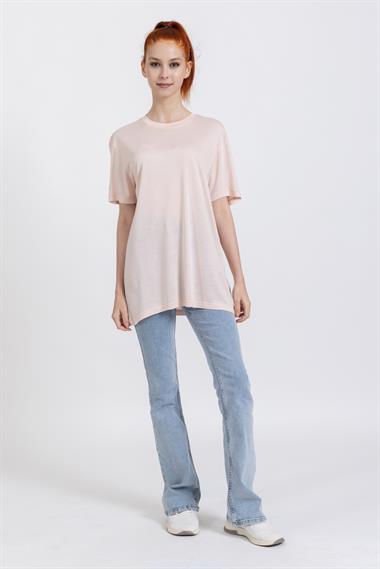 La Bayan O yaka Düz Basıc K.Kol Tshırt Toz Pembe