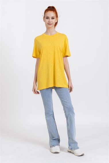 La Bayan O yaka Düz Basıc K.Kol Tshırt HARDAL