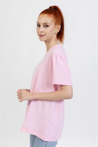 La Bayan O yaka Düz Basıc K.Kol Tshırt A.PEMBE
