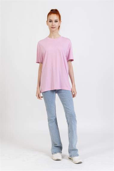 La Bayan O yaka Düz Basıc K.Kol Tshırt Koyu Pembe