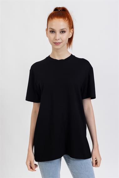La Bayan O yaka Düz Basıc K.Kol Tshırt SİYAH
