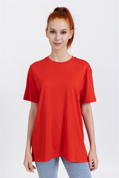 La Bayan O yaka Düz Basıc K.Kol Tshırt Kırmızı 2