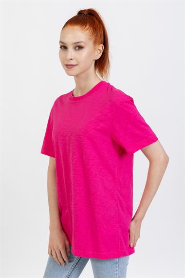 La Bayan O yaka Düz Basıc K.Kol Tshırt FUŞYA