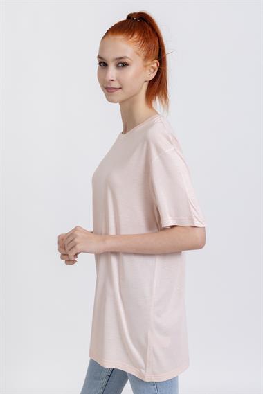 La Bayan O yaka Düz Basıc K.Kol Tshırt Toz Pembe