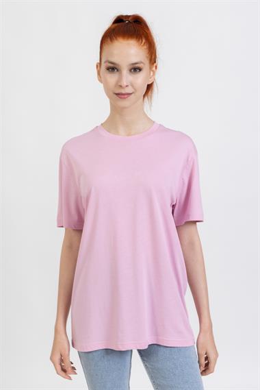La Bayan O yaka Düz Basıc K.Kol Tshırt Koyu Pembe