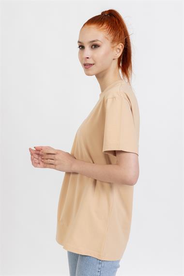 La Bayan O yaka Düz Basıc K.Kol Tshırt BEJ