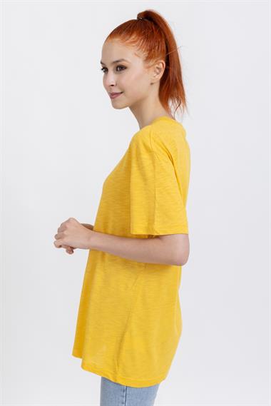 La Bayan O yaka Düz Basıc K.Kol Tshırt HARDAL