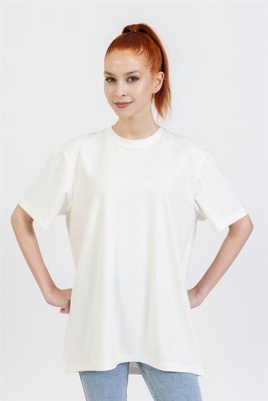 La Bayan O yaka Düz Basıc K.Kol Tshırt KREM