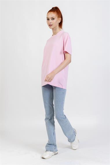 La Bayan O yaka Düz Basıc K.Kol Tshırt A.PEMBE