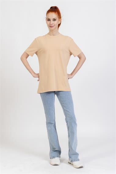La Bayan O yaka Düz Basıc K.Kol Tshırt BEJ