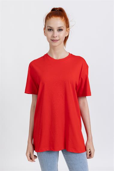La Bayan O yaka Düz Basıc K.Kol Tshırt KIRMIZI