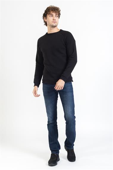Man Unisex Şardonlu O yaka U Kol Sweat 23y kso SİYAH